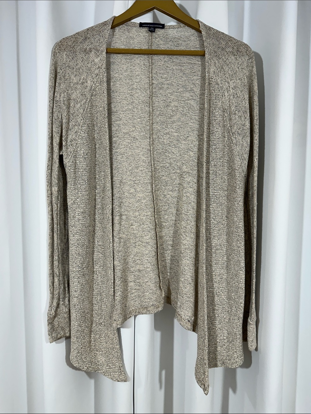 American Eagle Women's Medium Open Front Marled Knit Cardigan Beige